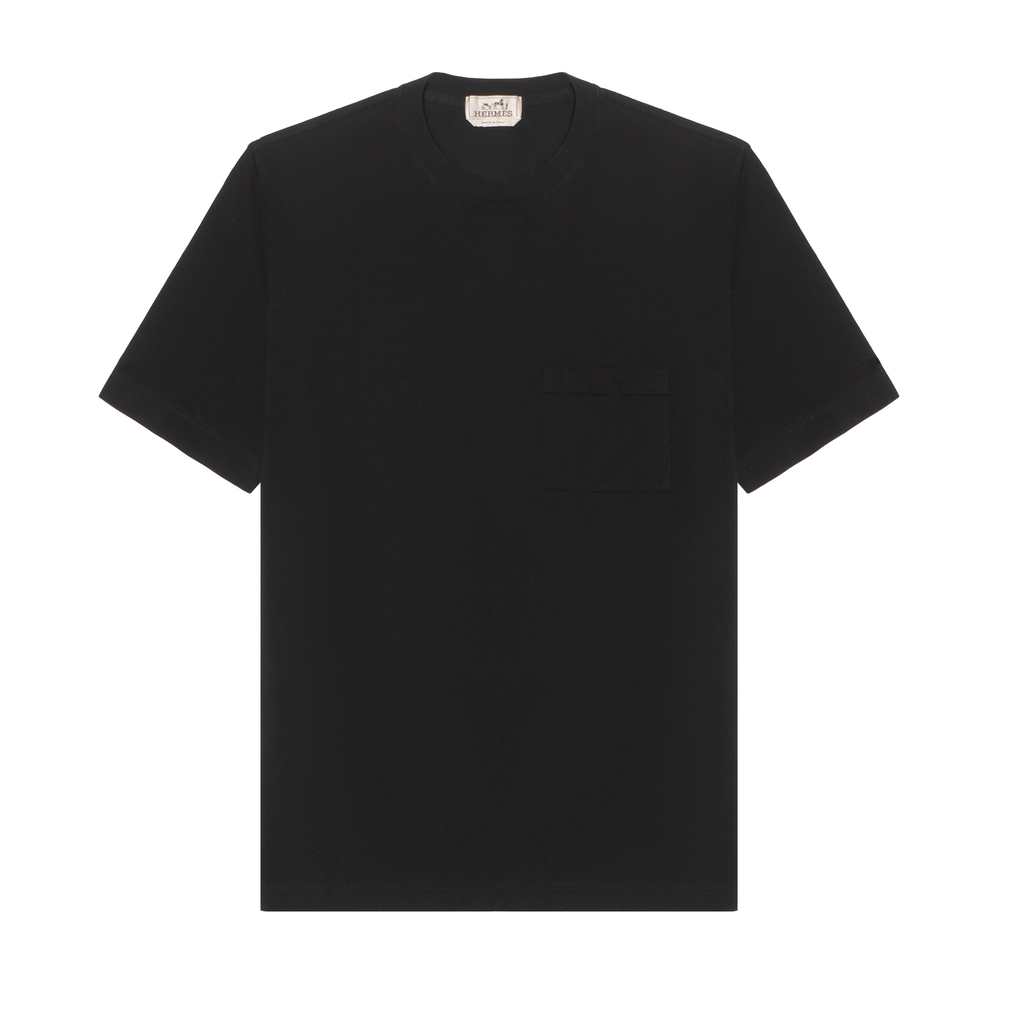 HERMES Solid Black Crew Neck Short Sleeve T-Shirt H072025HA02