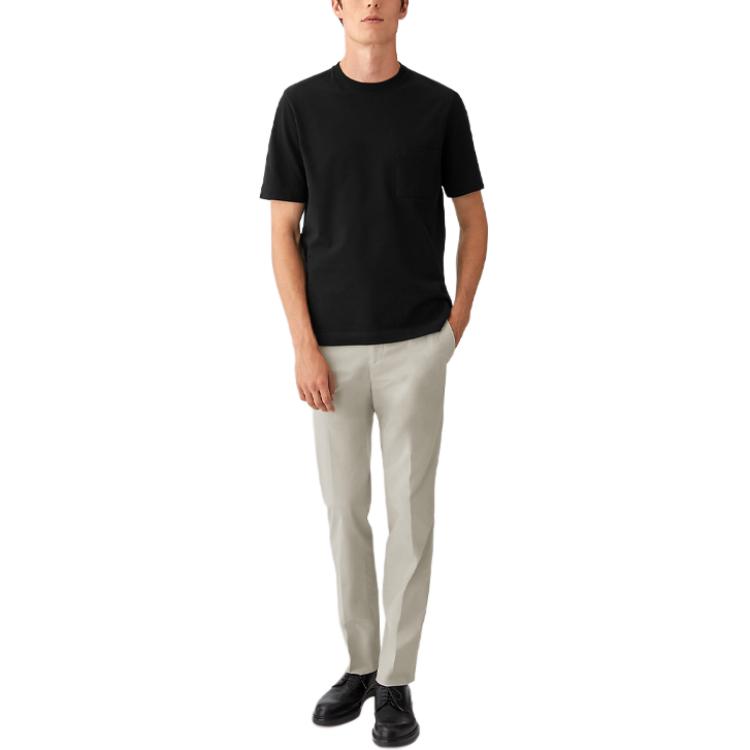 Purchase 에르메스 솔리드 블랙 크루넥 반소매 티셔츠 H072025HA02