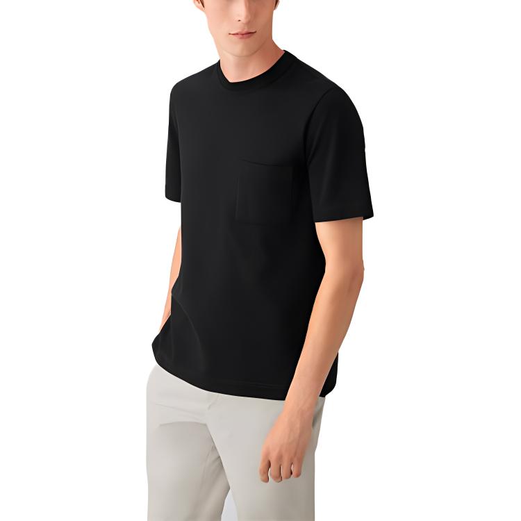 Sizing 에르메스 솔리드 블랙 크루넥 반소매 티셔츠 H072025HA02