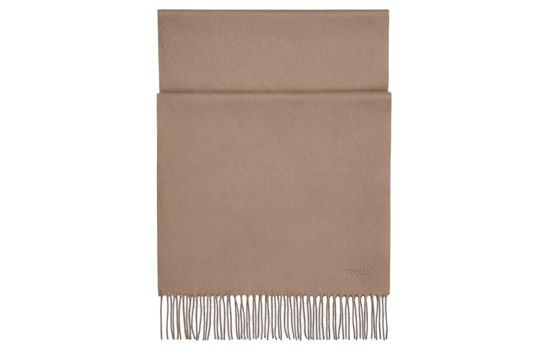 HERMES Solid Color Cashmere Tassel Scarf for Men - Camel H393700T 26 圖 2