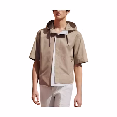 Hermes Solid Color Hooded Casual Short-Sleeve Jacket Desert H456140H21W