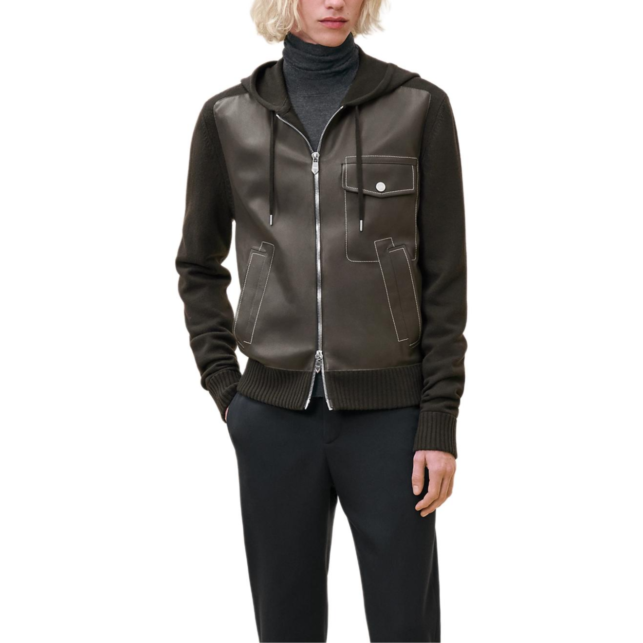 Hermes Solid Color Hoodie Zip Jacket in Persimmon Gray H467315HA11