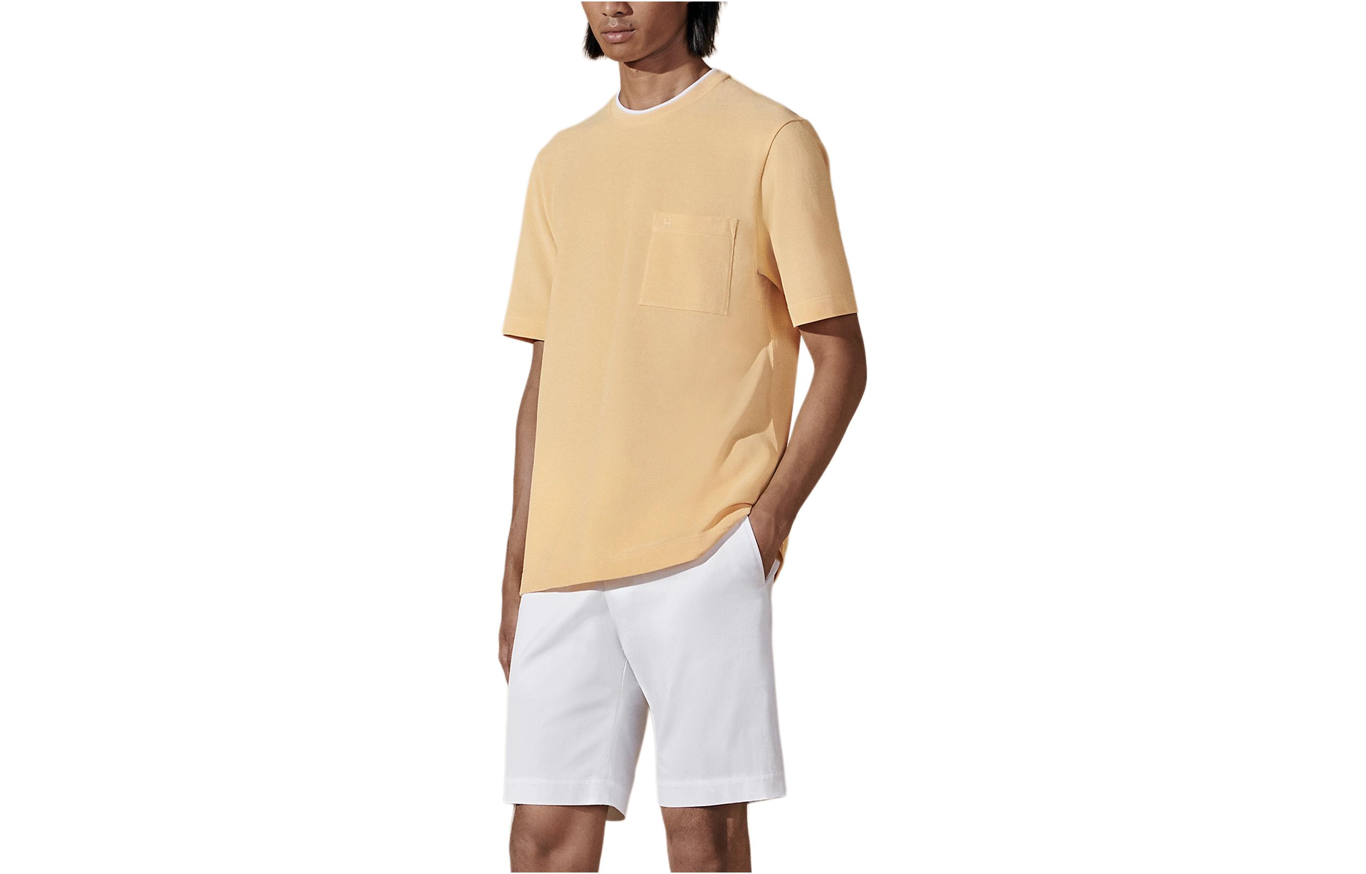 HERMES Solid Color Round Neck Pocket Casual T-Shirt for Men. H457980HA0DLA