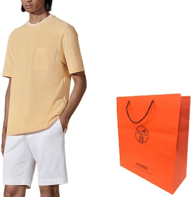 에르메스 남성용 솔리드 컬러 라운드넥 포켓 캐주얼 티셔츠. H457980HA0DLA Sizing 에르메스 남성용 솔리드 컬러 라운드넥 포켓 캐주얼 티셔츠. H457980HA0DLA