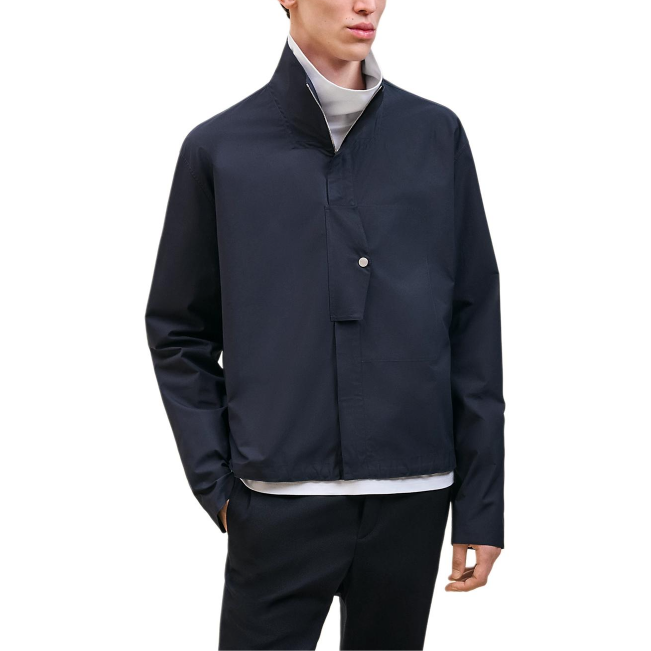 Hermes Solid Color Zip-Up Jacket Ocean Blue Long Sleeve Loose Fit H466130H201