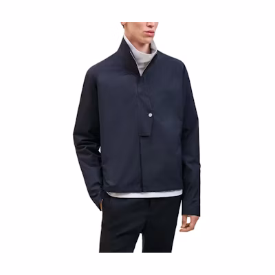 Hermes Solid Color Zip-Up Jacket Ocean Blue Long Sleeve Loose Fit H466130H201