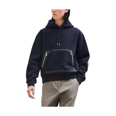Hermes Solid Navy Blue Hoodie with Zipper and Kangaroo Pocket H467710HA01