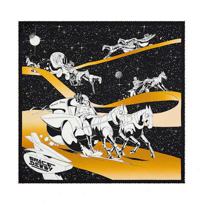 HERMES Space Horse Print Scarf Black Gold Unisex H003573S-22