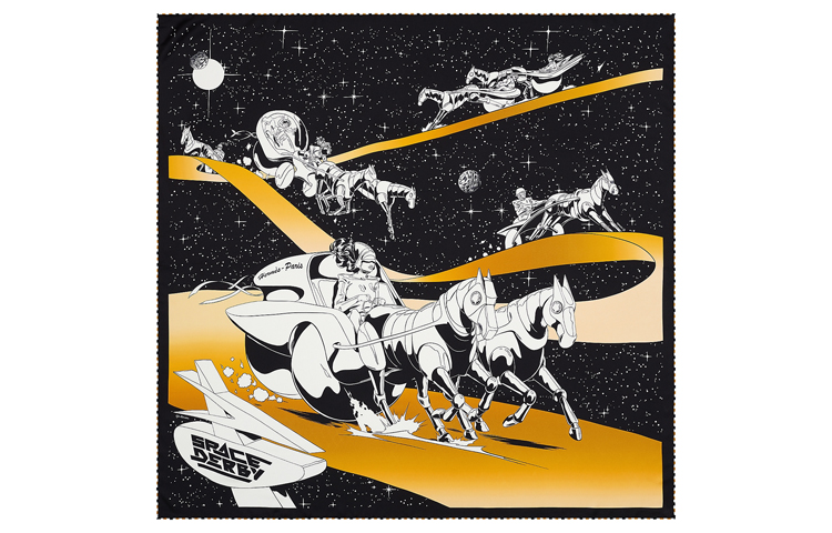 HERMES Space Horse Print Scarf Black Gold Unisex H003573S-22 圖 2
