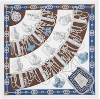 HERMES Spring Summer Scarf Unisex Couple Brown/Blue Dagger March Design H001574S-31 HERMES Spring Summer Scarf Unisex Couple Brown/Blue Dagger March Design H001574S-31