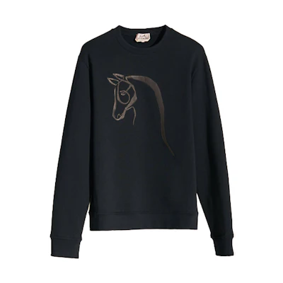 Hermes SS21 Navy Lambskin Patchwork Graphic Sweatshirt H167540HA01