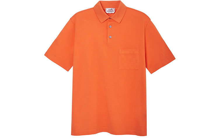 HERMES SS21 Orange Solid Button-Up Short-Sleeve Polo Shirt H072325HA30