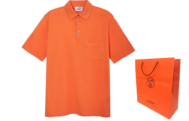Shop 爱马仕 SS21 橙色短袖纽扣翻领衬衫 Polo 衫 H072325HA30