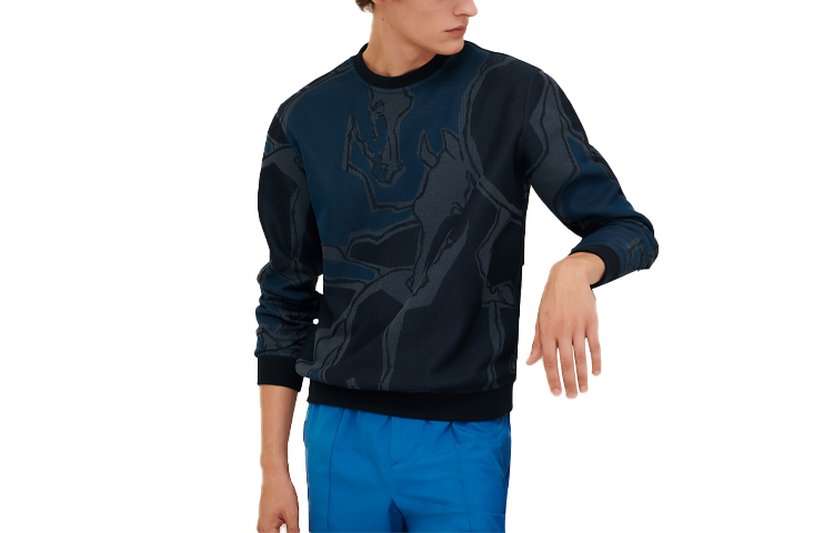 Hermes SS21 Pattern Print Crewneck Sweatshirt Men Navy Blue H157780HA01