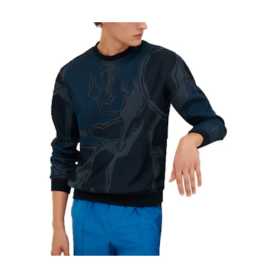 Hermes SS21 Pattern Print Crewneck Sweatshirt Men Navy Blue H157780HA01