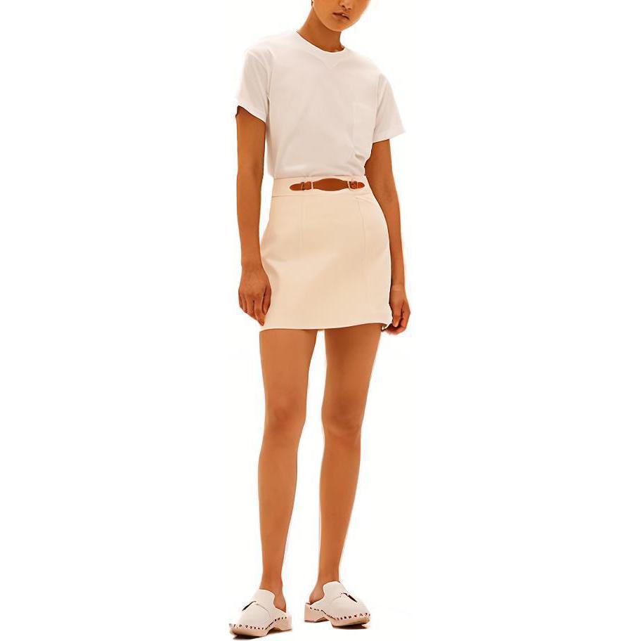 HERMES SS21 White Patterned Leather Detail A-Line Mini Skirt. H1E0319DLA3