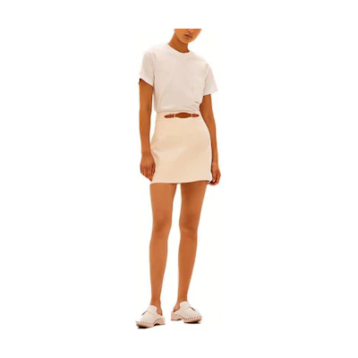 HERMES SS21 White Patterned Leather Detail A-Line Mini Skirt. H1E0319DLA3