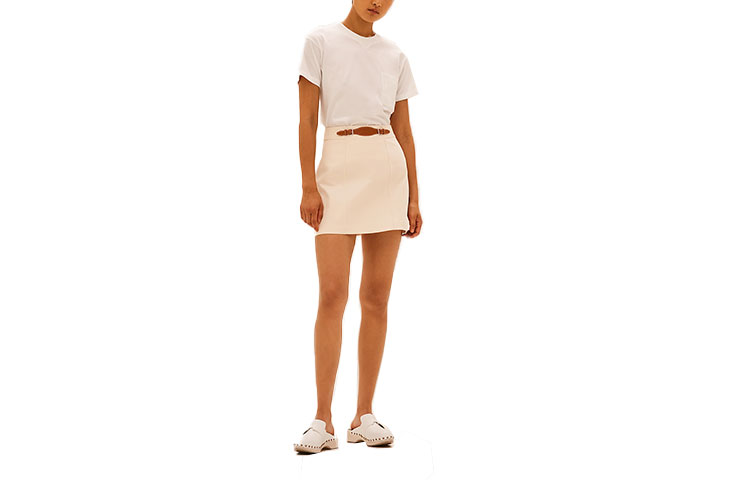 Order 에르메스 SS21 화이트 패턴 가죽 디테일 에이라인 미니 스커트. H1E0319DLA3