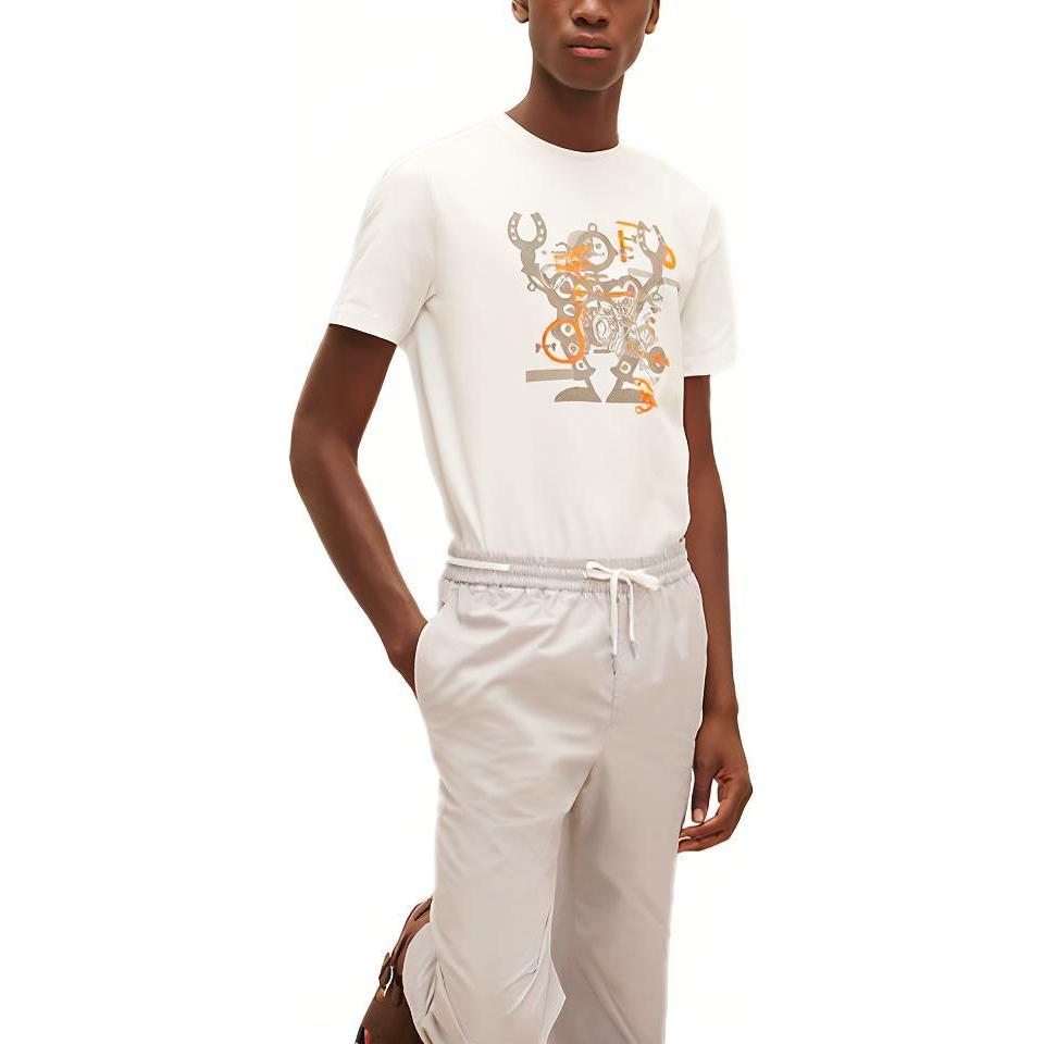 HERMES SS21 White T-Shirt Robot Cartoon Print Short Sleeve Casual. H157860HA30