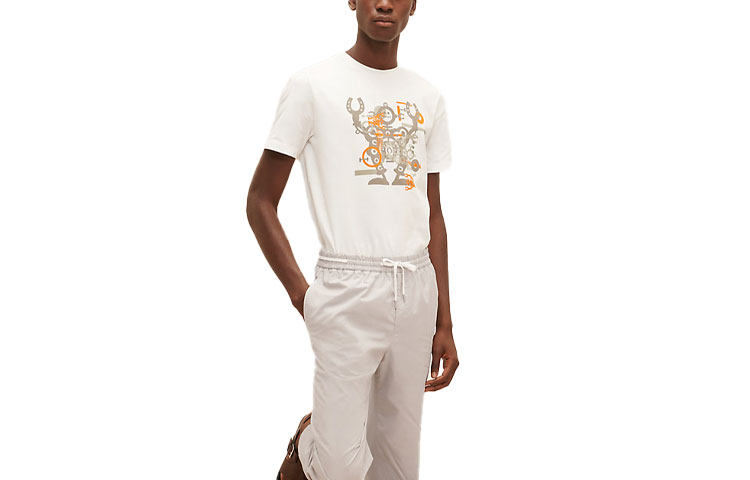 Order HERMES SS21 白色機器人卡通印花短袖休閒T恤 H157860HA30