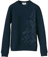 HERMES SS22 Blue Animal Embroidery Crewneck Sweatshirt H257750HA6C HERMES SS22 Blue Animal Embroidery Crewneck Sweatshirt H257750HA6C