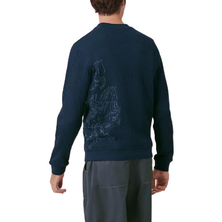 Shop HERMES SS22 Baju Sejuk Crewneck Biru Sulaman Haiwan H257750HA6C