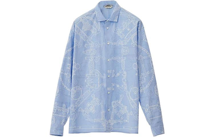 Order HERMES Baju Lengan Panjang Biru Cetakan Penuh Rekaan SS22. H256360HR66