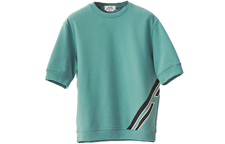 HERMES SS22  Ceramic Blue Striped Print Crew Neck Short Sleeve Tee H257640HA64