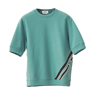 HERMES SS22 Ceramic Blue Striped Print Crew Neck Short Sleeve Tee H257640HA64