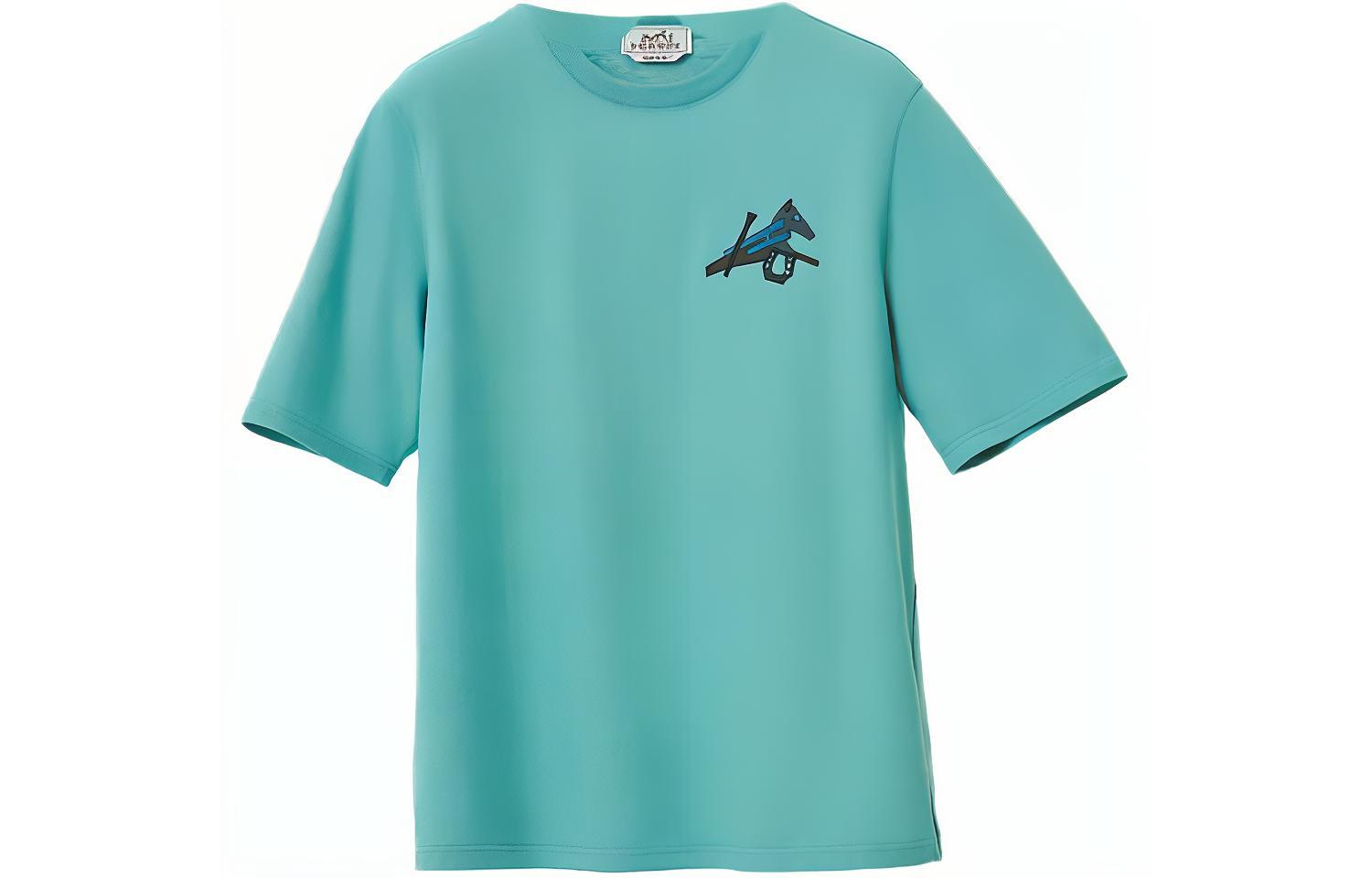 HERMES SS22  Geometric Detail Crewneck Short Sleeve T-Shirt - Porcelain Blue H257820HA64