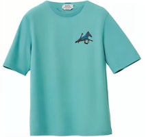 HERMES SS22 Geometric Detail Crewneck Short Sleeve T-Shirt - Porcelain Blue H257820HA64 HERMES SS22 Geometric Detail Crewneck Short Sleeve T-Shirt - Porcelain Blue H257820HA64
