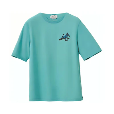HERMES SS22 Geometric Detail Crewneck Short Sleeve T-Shirt - Porcelain Blue H257820HA64
