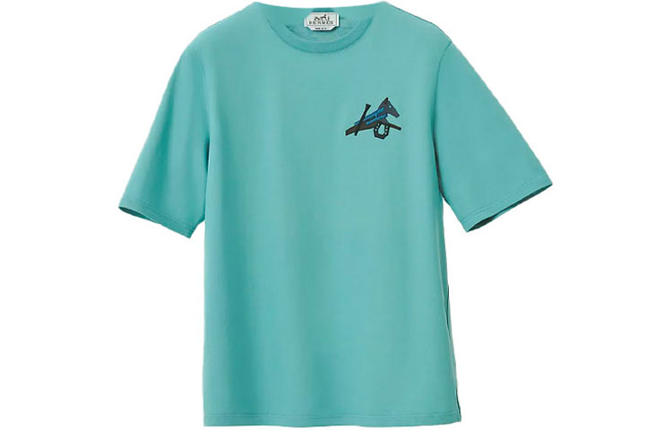 Order HERMES SS22 幾何細節短袖圓領T恤 - 瓷藍色 H257820HA64