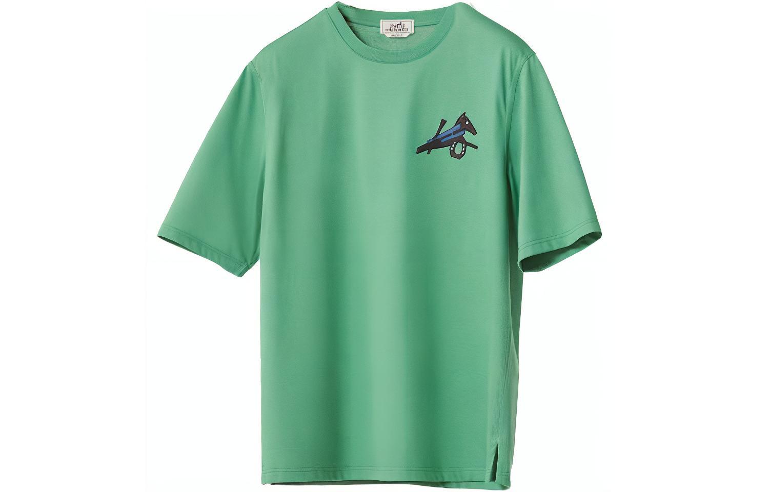 HERMES SS22  Geometric Patch Casual Crewneck T-Shirt Light Green H257820HAO8