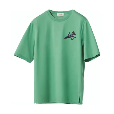 HERMES SS22 Geometric Patch Casual Crewneck T-Shirt Light Green H257820HAO8