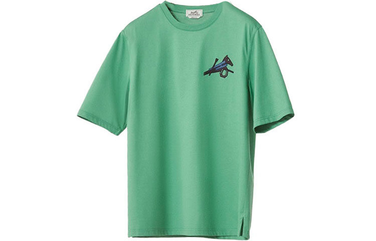 Order HERMES SS22 幾何拼接休閒圓領T恤 淺綠色 H257820HAO8