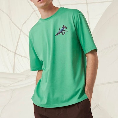 HERMES SS22 幾何拼接休閒圓領T恤 淺綠色 H257820HAO8 Lookbook HERMES SS22 幾何拼接休閒圓領T恤 淺綠色 H257820HAO8