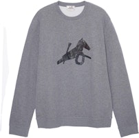 HERMES SS22 Grey Crewneck Sweatshirt with Leather Horse Motif H257720HA76 HERMES SS22 Grey Crewneck Sweatshirt with Leather Horse Motif H257720HA76