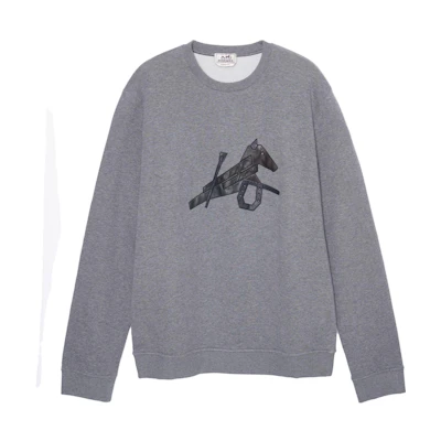 HERMES SS22 Grey Crewneck Sweatshirt with Leather Horse Motif H257720HA76