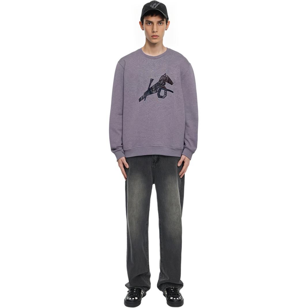 Shop HERMES SS22 Baju Kelabu Crewneck dengan Motif Kuda Kulit. H257720HA76