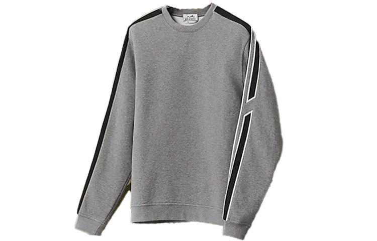 HERMES SS22  Grey Striped Knit Long-Sleeve Pullover Sweater H257650HA76