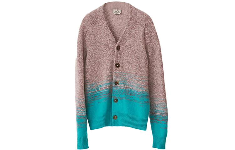 Buy エルメス SS22 ニットセーター グレー ピンク ツートーン ボタンデザイン. H257050HA0K