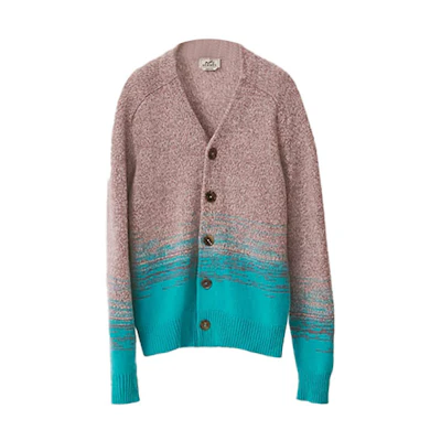 HERMES SS22 Knit Sweater Grey Pink Two-Tone Button Design. H257050HA0K
