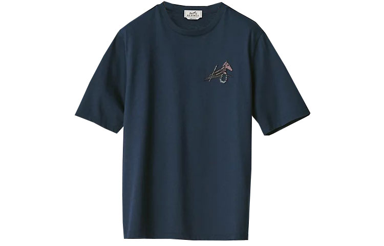 Order HERMES SS22 海軍藍迷你皮革刺繡標誌純色T恤 H257820HA6C