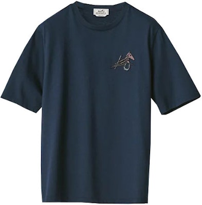 HERMES SS22 海軍藍迷你皮革刺繡標誌純色T恤 H257820HA6C Order HERMES SS22 海軍藍迷你皮革刺繡標誌純色T恤 H257820HA6C