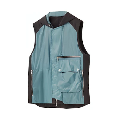HERMES SS22 Reversible Zip-Up Hooded Vest Blue H252300HDUD