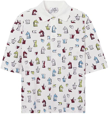 爱马仕 SS22 白色动物印花翻领短袖POLO衫 H257870HA90 Order 爱马仕 SS22 白色动物印花翻领短袖POLO衫 H257870HA90