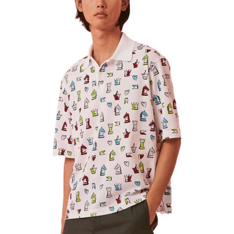 Shop 爱马仕 SS22 白色动物印花翻领短袖POLO衫 H257870HA90