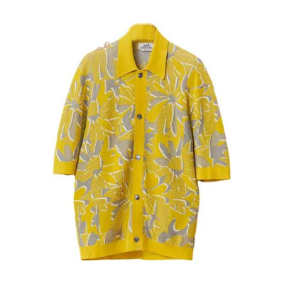 HERMES SS22 Yellow Printed Short-Sleeve Button-Up Shirt. H257350HA27
