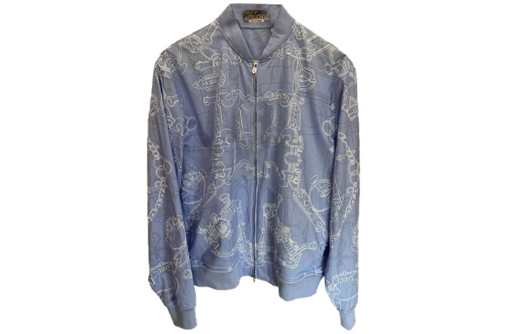 Hermes SS22 Blue Zip-Up Jacket with Patterned Print Long Sleeves H256200HR66
